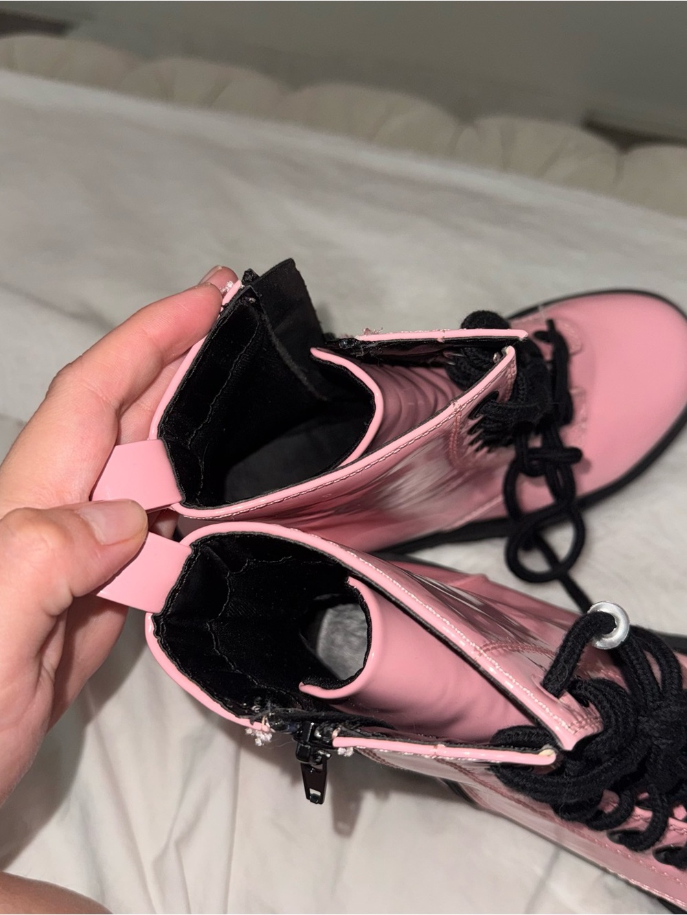 Soda Pink Lace-Up Combat Boots with Black Soles - Picture 5 of 5